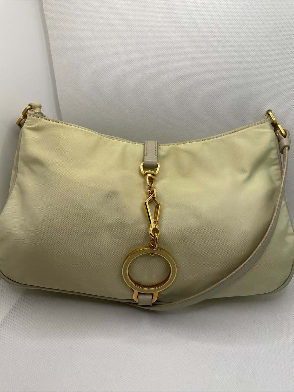 Authentic- Prada vintage Elegant Cream Shoulder Bag with Gold Hardware